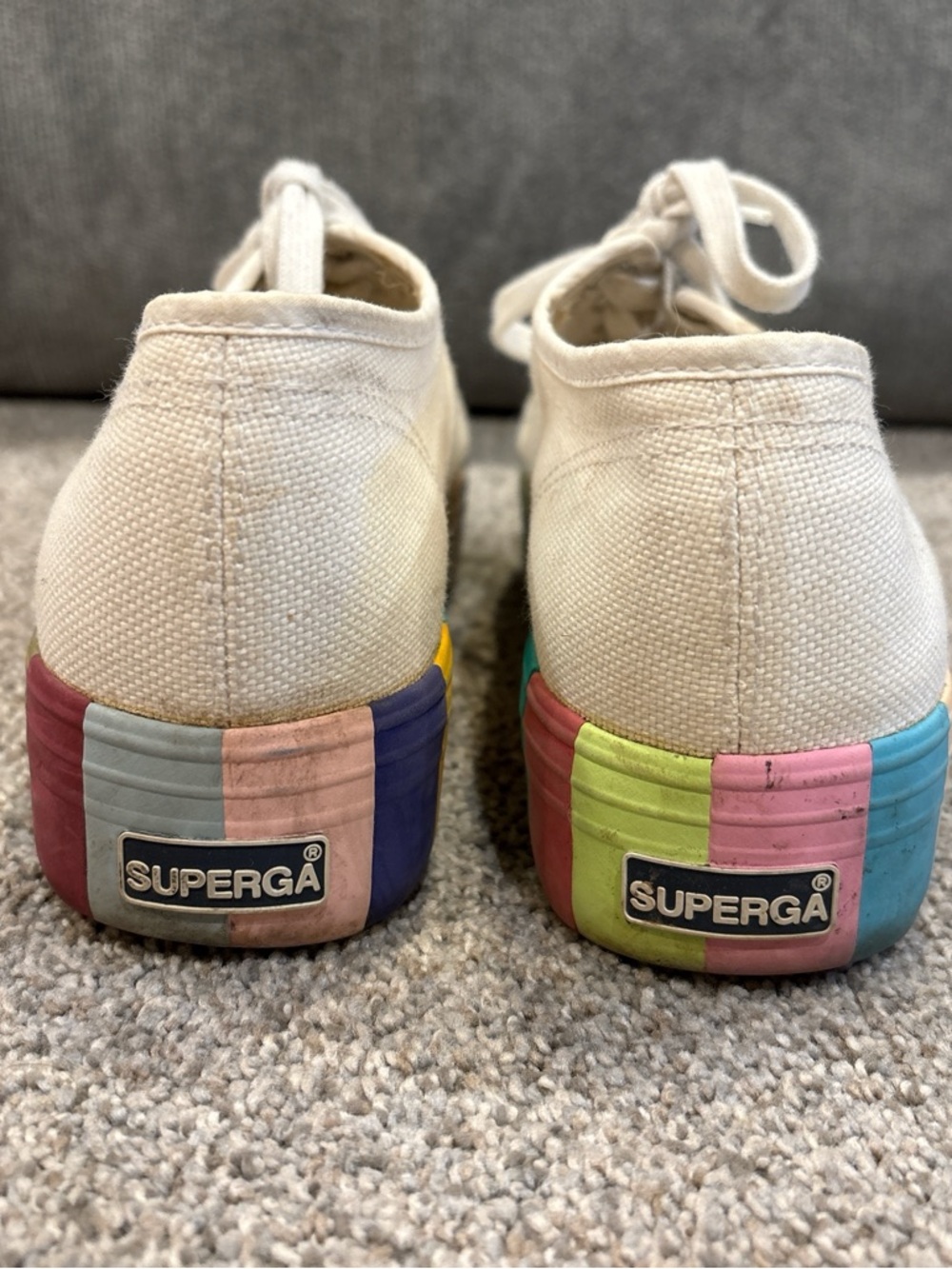 Superga White Canvas Low-Top Sneakers with Rainbow sole